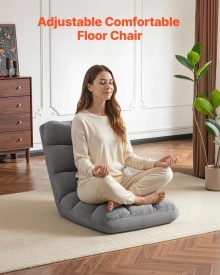 Scaun de podea, scaun de gaming pliabil cu 14 pozitii reglabile si spatar, cadru metalic robust cu spuma reciclata si suprafata din fleece coral, multifunctional pentru citit, relaxare, culoare gri - Img 3