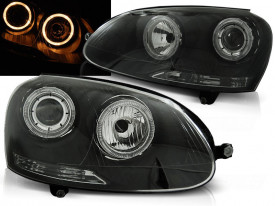 Set 2 Faruri Angel Eyes compatibil cu VW Golf 5 V 2003-2008, Fundal Negru - Img 1