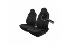 Set 2 huse scaune auto pentru fata, material textil, negru cu gri - Img 2