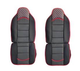 Set 2 huse scaune auto pentru fata, piele ecologica cu textil, negru cu cusatura rosie - Img 1