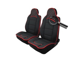 Set 2 huse scaune auto pentru fata, piele ecologica cu textil, negru cu cusatura rosie - Img 3