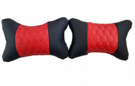 Set 2 pernute universale pentru tetiere, piele ecologica neagra cu rosu - Img 1