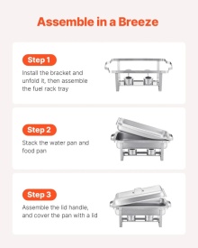 Set de bufet pentru incalzit cu capac, 8 litri, pachet de 4, din otel inoxidabil cu 4 tigai de dimensiuni normale, incalzitor catering cu capac, suport pentru tigaie de apa, suport pentru combustibil, pentru nunti, petreceri, banchete, argintiu - Img 7