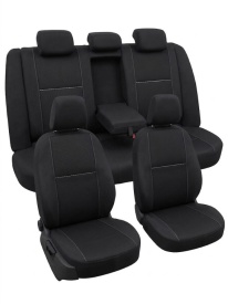 Set huse auto pentru scaune compatibile cu SKODA OCTAVIA III 2012-2020, cu cotiera spate, material textil negru cu cusatura gri, Lichidare stoc!