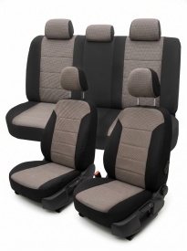 Set huse auto pentru scaune compatibile Dacia Logan II 2012-2020, negru cu gri, cu bancheta spate fractionata, material textil - Img 2