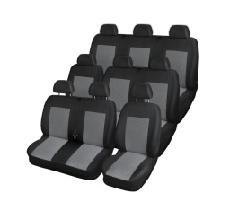 Set huse auto pentru scaune compatibile OPEL VIVARO 2001-2014 8+1 locuri, material textil negru cu gri - Img 1