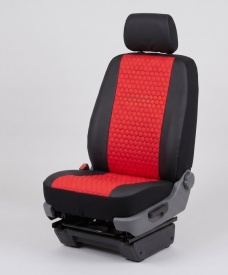 Set huse auto pentru scaune compatibile VW Transporter T5 2004-2014 2+1 locuri, material piele ecologica negru cu rosu - Img 3