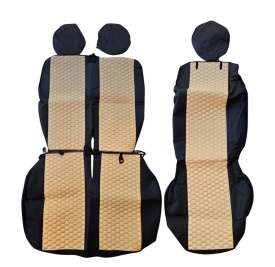 Set huse auto pentru scaune compatibile VW Transporter T5 2004-2014 2+1 locuri, material piele ecologica negru cu crem - Img 5