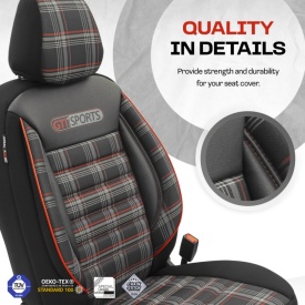 Set huse auto scaune universale Otom Luxury, GTI SPORTS Design, material textil cu piele ecologica, culoare negru cu cusaturi rosii - Img 7