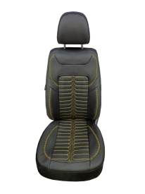 Set huse piele ecologica pentru scaune, negru cu cusatura galbena, universale, fata-spate, Milano Design - Img 3