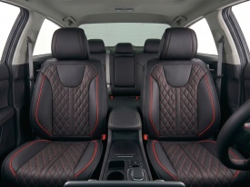 Set huse scaune auto compatibil cu Fiat Punto 2012-2018 piele ecologica negra cu cusatura rosie, fata-spate - Img 5