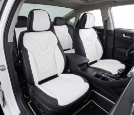 Set huse scaune auto compatibil Dacia Logan III 2021->, fata-spate, material textil Negru cu alb - Img 4