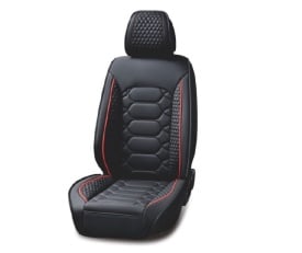 Set huse scaune auto compatibil Peugeot 508 2011-2018, scaune standard, fata-spate, Piele ecologica, negru cu cusatura rosie - Img 2
