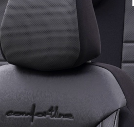 Set huse scaune auto compatibil Renault Clio IV 2012-2019, fata-spate, Otom Luxury, Comfort Line material textil cu piele ecologica, culoare negru cu cusaturi negre - Img 2