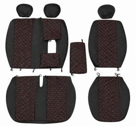 Set huse scaune auto compatibile Mercedes Sprinter 2006-2017 2+1, material textil, negru cusatura rosie - Img 4