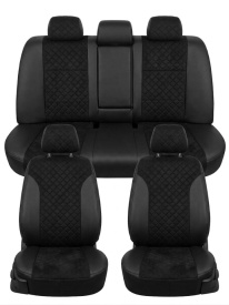 Set huse scaune auto, dedicate BMW seria 5 E60 2003-2010, piele ecologica cu textil, negru