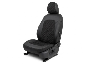 Set huse scaune auto, dedicate Skoda Karoq 2017->, piele ecologica cu textil, negru, Lichidare de stoc!