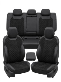 Set huse scaune auto, dedicate Skoda Karoq 2017->, piele ecologica cu textil, negru, Lichidare de stoc!