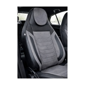 Set huse scaune auto premium universale, fata-spate, piele ecologica si alcantara, model C509, culoare negru cu gri - Img 5