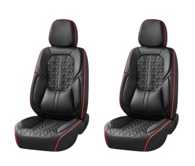 Set huse scaune auto premium universale, fata-spate, piele ecologica, culoare negru cu dunga rosie - Img 2