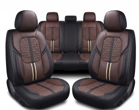 Set huse scaune auto premium universale, fata-spate, piele ecologica, culoare negru cu maro
