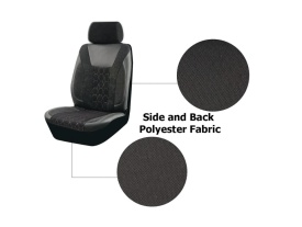 Set huse scaune auto universale de lux, fata-spate, piele ecologica si alcantara, culoare negru cu gri - Img 4