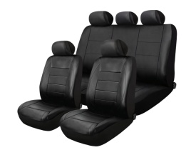 Set huse scaune auto universale de lux, fata-spate, piele ecologica, culoare negru - Img 4