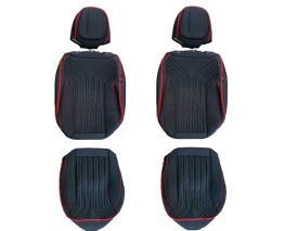 Set huse scaune auto universale Deluxetuning, material textil, negru cu dunga rosie, fata-spate, bancheta fractionata - Img 5