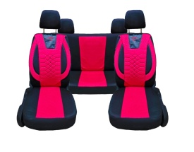 Set huse scaune auto, universale, fata-spate, material textil, negru cu rosu - Img 1