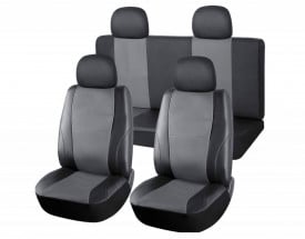 Set huse scaune auto, universale, fata-spate, piele ecologica, negru cu gri - Img 1