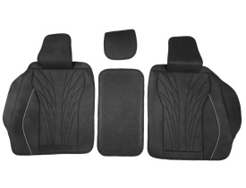 Set huse scaune auto universale, material textil negru cu dunga alba, cu tetiera integrata, fata-spate - Img 2
