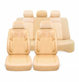 Set huse scaune auto universale, piele ecologica crem cu velur crem, fata-spate