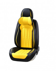 Set huse scaune auto universale, piele ecologica galben cu negru, fata-spate - Img 4