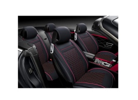 Set huse scaune auto universale, piele ecologica, negru si cusatura rosie, fata-spate - Img 1