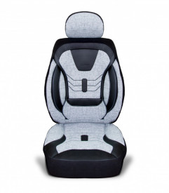 Set huse scaune auto universale seria KETEN, material textil gri si piele ecologica neagra, fata-spate, compatibil airbag - Img 4