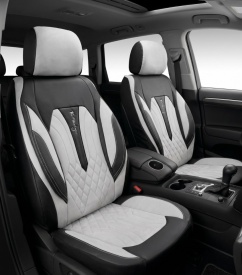 Set huse scaune auto universale seria SIDNEY, material textil gri si piele ecologica neagra, fata-spate, compatibil airbag - Img 2