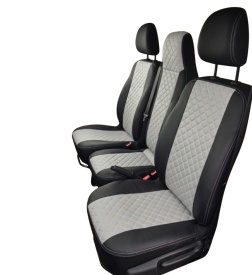 Set huse scaune autoutilitara 2+1 pentru fata culoare negru cu gri, piele ecologica compatibil cu Renault Trafic 2014-2019 VAN - Img 2