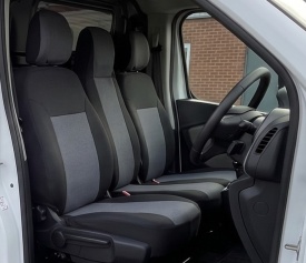 Set huse scaune autoutilitara 2+1 pentru fata culoare negru cu gri, material textil compatibil cu Renault Trafic 2014-2019 VAN - Img 3