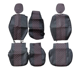Set huse scaune autoutilitara 2+1 pentru fata culoare negru cu rosu, piele ecologica dedicate Opel Vivaro 2014-2019 VAN - Img 6