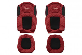 Set huse scaune camion compatibil cu FORD F-MAX 2018->, Negru cu rosu, piele ecologica cu velur