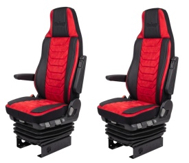 Set huse scaune camion compatibile IVECO STRALIS 2002-> negru cu rosu, piele ecologica cu catifea, Produs Deteriorat!