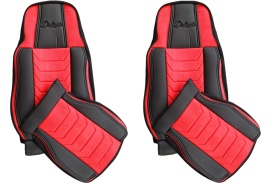 Set huse scaune camion compatibile MAN TGX 2007-2020 negru cu rosu, piele ecologica cu catifea - Img 1