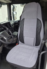 Set huse scaune camion compatibile SCANIA R G P 2005-2016, tetiere integrate, piele ecologica cu catifea, negru cu gri - Img 2
