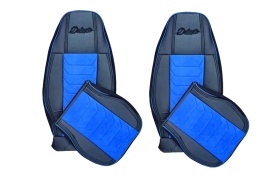 Set huse scaune camion compatibile VOLVO FH euro 6 2012-> negru cu albastru, piele ecologica cu catifea