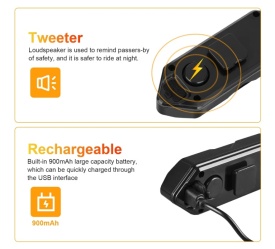 Set semnalizatoare pentru bicicleta, trotineta cu claxon inclus, incarcare USB, 5 moduri de iluminare, rezistenta la apa si praf IP65, instalare usoara - Img 4