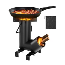 Soba tip racheta pentru camping, portabila, pe lemne cu geanta de transport pentru drumetii, otel carbon, pentru gatit in aer liber, curte, drumetii, culoare negru - Img 8