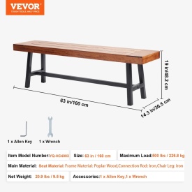Banca de gradina din lemn de 160 cm cu picioare metalice pentru exterior, capacitate de incarcare de 250 kg, pentru gradina, banca de masa, de terasa, curte, veranda - Img 5