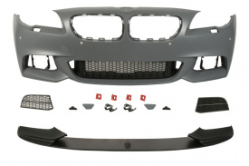 Bara auto fata compatibil cu BMW F10 2013-2017, cu gauri pentru spalator de faruri, cu gauri pentru senzorii de parcare, PACHET M cu grile proiectoare si spoiler