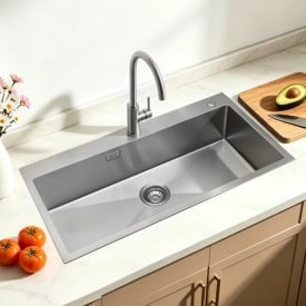Chiuveta de bucatarie de 85 cm cu o singura cuva, lavoar incorporat in otel inoxidabil cu accesorii, chiuveta de spalat vase pentru rulote, bucatarie, spalatorie, bar - Img 8