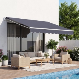 Copertina retractabila manuala, 240x210 cm, pentru terasa exterioara, parasolar retractabil, adapost pentru usa si fereastra din poliester rezistent la apa, cu maner manivela pentru curte, balcon, culoare gri - Img 11
